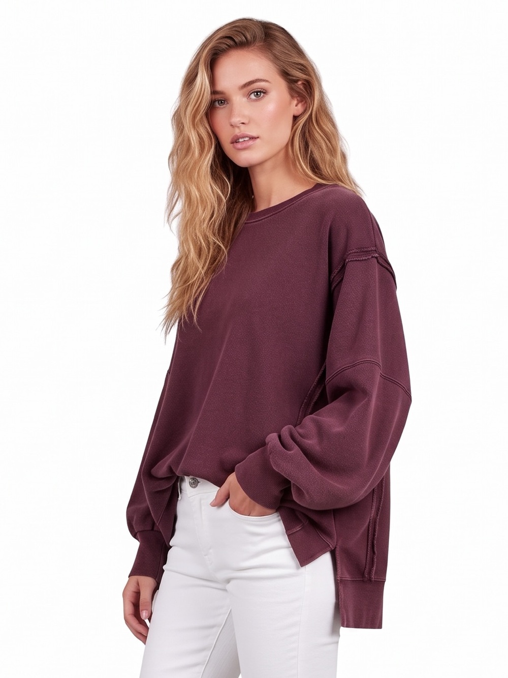 Free People Camden Sweatshirt Burgundy
